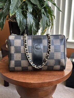 FENDI Pequin Check Shoulder Bag, Tobacco and Black